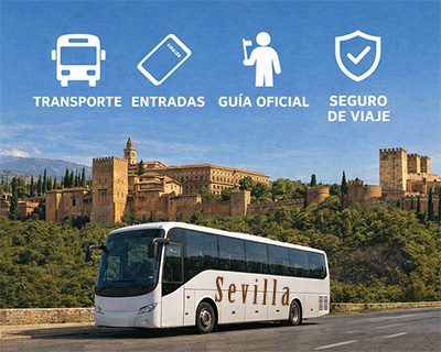visitar Granada desde Sevilla con transporte y entradas a la Alhambra incluidas, tours, excursion ida y vuelta en el mismo dia, day trip 1 día. Especial grupos